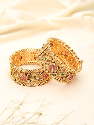 Kundan Stone Studded Openable Rajwadi Brass Bangles (Pair)