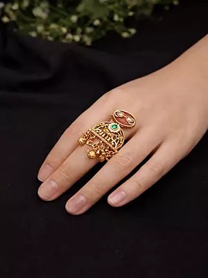 Kundan Elephant Design Adjustable Ring with Ghungroo