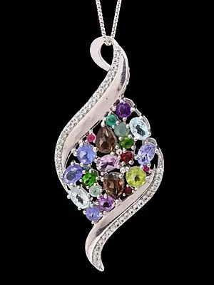 Sterling Silver Swirl Pendant with Assorted Gemstones