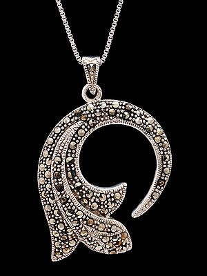 Marcasite Sterling Silver Pendant with Crescent Design