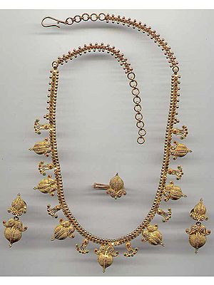 Meenakari Gold Necklace With Ear Rings and Ring