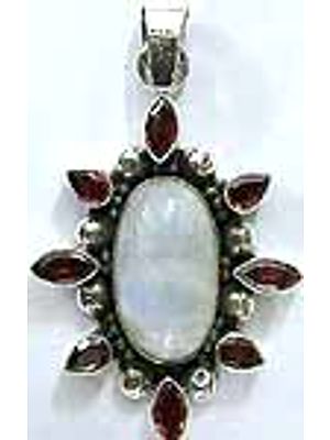 Moonstone Flower Pendant with Garnet