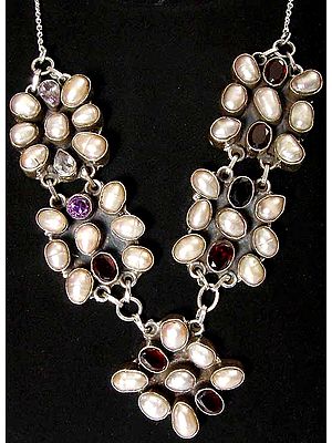 Mother of Pearl Necklace with Garnet and Amethyst