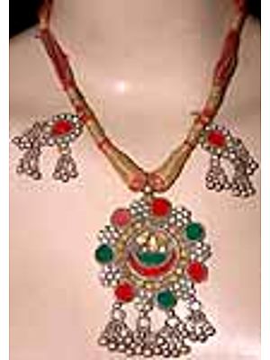 Old Silver Necklace with Cut Glass