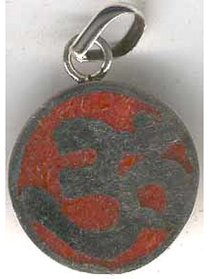 Om Pendant with Inlay of Coral