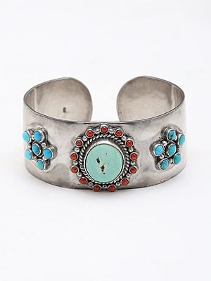 Sterling Silver Cuff Bracelet with Turquoise and Coral