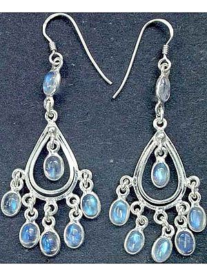 Rainbow Moonstone Dangling Bezel Ear Rings