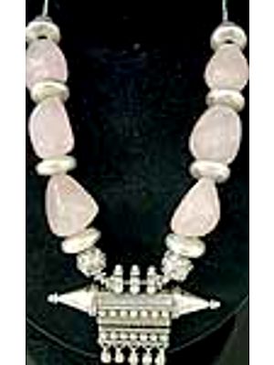 Rose Quartz Necklace with Mughal Pendant