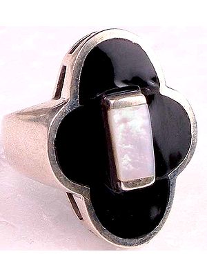 Shell Ring with Black Onyx Inlay