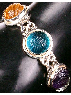 Sterling Carved Glass Bracelet