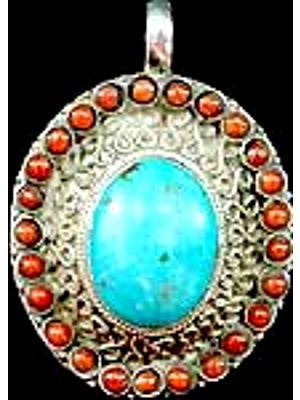 Turquoise Coral Filigree Pendant
