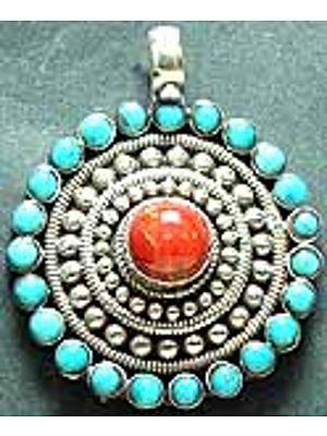 Turquoise Coral Flower Pendant
