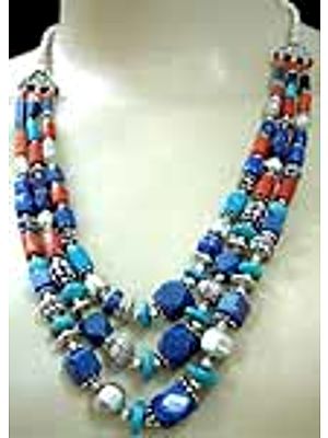 Turquoise CoralLapis Necklace