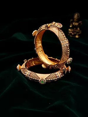 Meenakari Kundan Stone Openable Bangles (Pair)