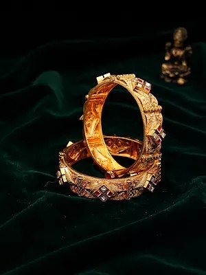 Rajwadi Style Openable Kada Bangles with Kundan Embellishments