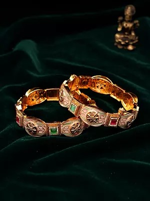 Pastel Meenakari Openable Bangles with Kundan Accents (Pair)