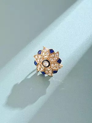 Designer Stone Studded Kundan Ring - Adjustable Fit