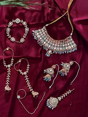 Pastel Bead Drops Kundan Studded Bridal Wedding Set