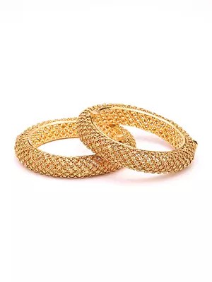 Filigree Style Gold Finish Openable Bangles (Set of 2)
