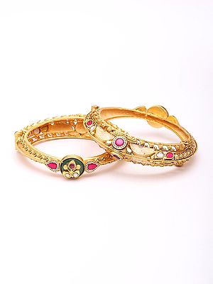 Kundan Studded Openable Bangles with Floral Motif
