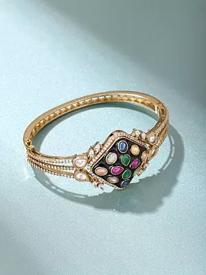 Multicolor Navratna Style Stone Studded Kundan Openable Bracelet
