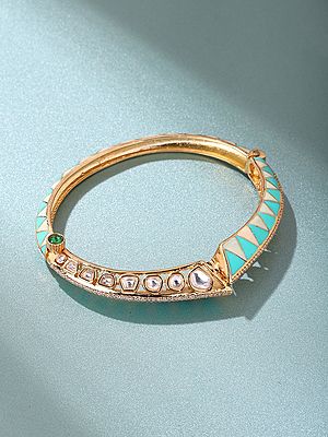 Polki Stone Studded Geometric Enamel Openable Bracelet