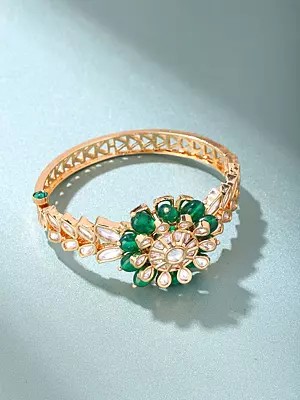 Beaded Floral Polki Stone Studded Openable Bracelet