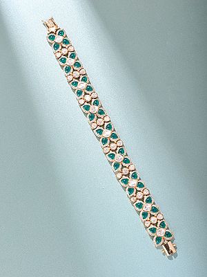 Geometric Kundan Bracelet with Red Stones and Diamond Accents