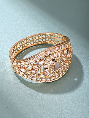 Sunburst Floral Style Kundan Stone Cuff Bracelet