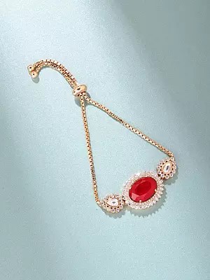 Oval Cut Red Stone Kundan Adjustable Bracelet