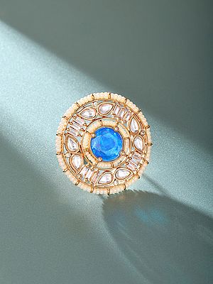 Adjustable Ring Featuring Round Kundan Stones and Pearls