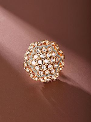 Adjustable Kundan Ring with Honeycomb Design