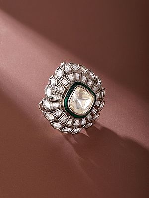 Cushion-Cut Centre Halo Polki Adjustable Ring