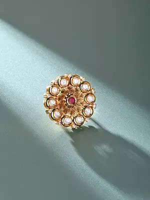 Floral Design Kundan Stone Studded Adjustable Ring
