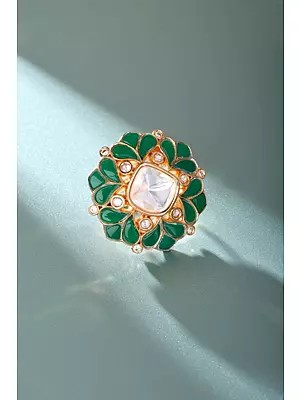 Adjustable Floral Kundan Statement Ring