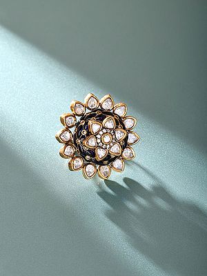 Adjustable Kundan Ring with Floral Stone Embellishments
