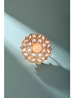 Floral Design Hexagonal Kundan Adjustable Statement Ring