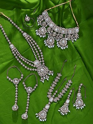 Complete Bridal Jewellery Set: Polki Stones & Pearl Drops