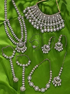 Kundan Polki Bridal Jewellery Set with Layered Necklaces & Chandbali Earrings