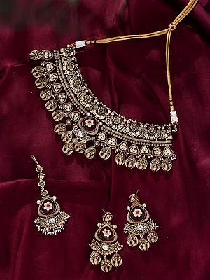 Floral Peacock Design Bridal Choker Set with Earrings and Maang Tikka