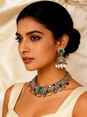 Kundan Hasli Choker Necklace with Pearl Drop Earrings