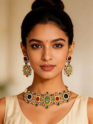 Floral Design Kundan choker set with Earrings