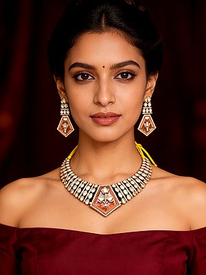 Statement Choker Necklace Set with Peach Kundan Stones and Earrings