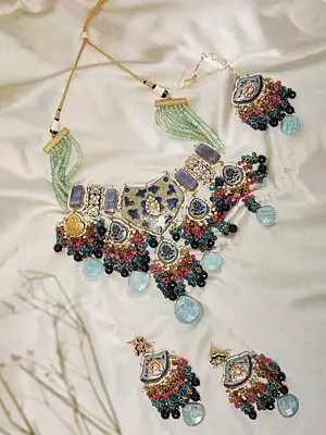 Kundan Meenakari Bridal Jewelry Set with Multicolor Beads