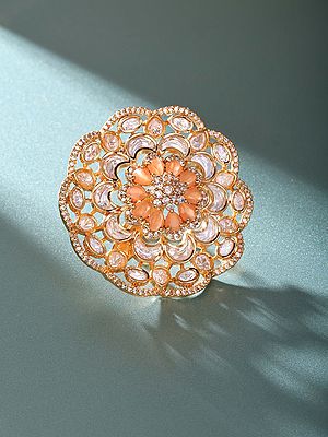 Adjustable Floral Kundan Stone Cocktail Ring