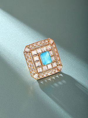 Adjustable Kundan Stone Square Ring
