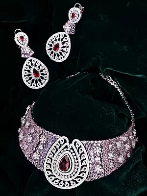 Elegant Necklace and Earring Set with Pink American Diamonds