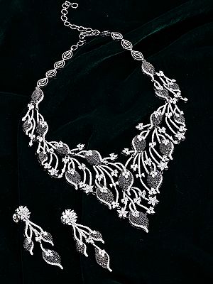 Vine Design American Diamond Necklace Set with Dangle Earrings