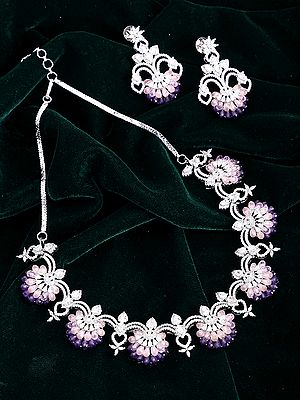 American Diamond Floral Necklace and Earring Set