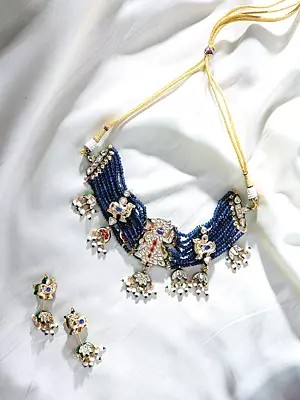 Multi Strand Lord Krishna Necklace and Earring Set with Kundan Work